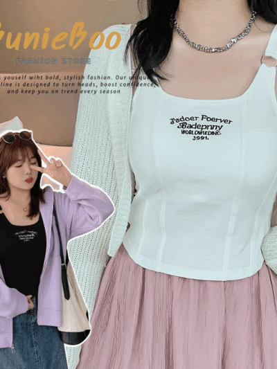 เสื้อกล้ามผู้หญิงพลัสไซส์ สายกว้าง มีฟองน้ำในตัว ปักลายเก๋ ผ้าคอตตอนยืดสบาย [พรีออเดอร์] W991